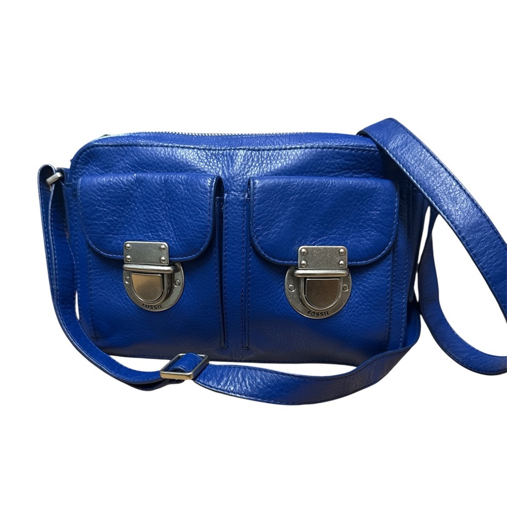 Fossil Royal Blue Leather Double-Pocket Crossbody Bag